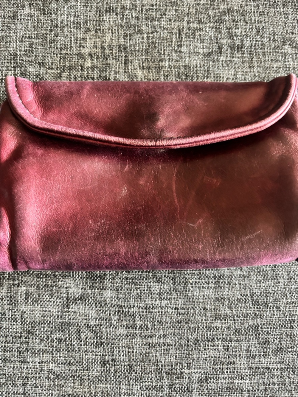 VTG Women's Leather Fold-Over Clutch - Burgundy